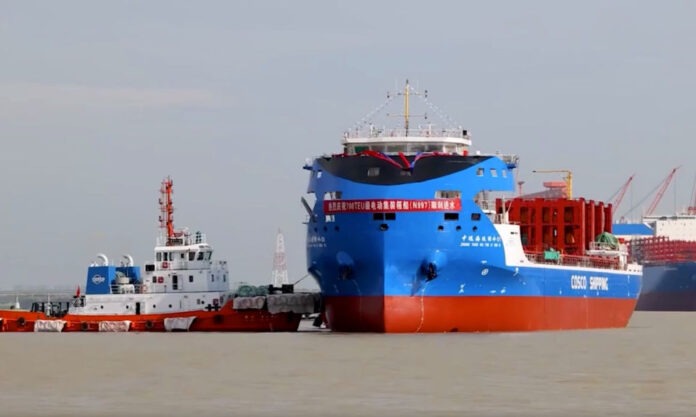 The Nanjinger - China's Biggest Pure Electric Container Ship Completes Sea Trials in Yangzhou