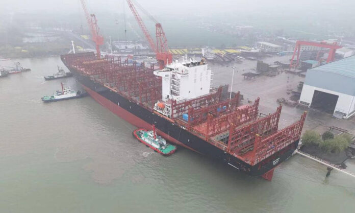 The Nanjinger - Largest Container Ship Ever Built in Zhenjiang Undocks Successfully